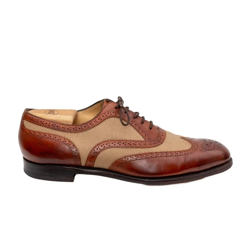 Edward Green Spectator Wingtip Oxford Shoes Brown Tan UK 8.5E US 9E EU 42